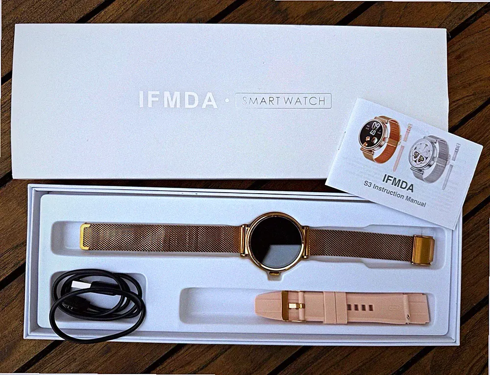 IFMDA S3 Smartwatch Damen Gold Edelstahl Mesharmband Rosa inkl. Ladekabel OVP