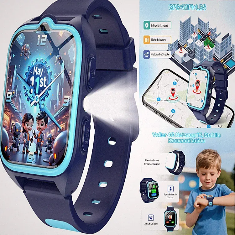 IOWODO Kinder Smartwatch 4G LTE Videoanrufe GPS Live Ortung Sicherheitszonen 8