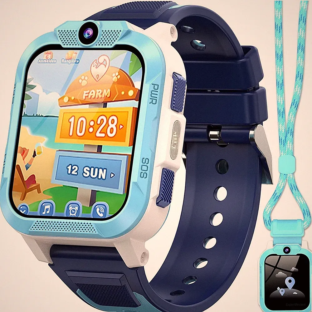 IOWODO Kinder Smartwatch mit GPS & 4G Telefon, 850mAh, IP68, SOS, Blau