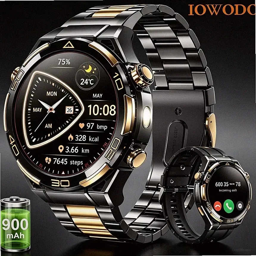IOWODO Militär Smartwatch mit Bluetooth-Anrufe Wasserdicht 900mAh Fitnessuhr DE