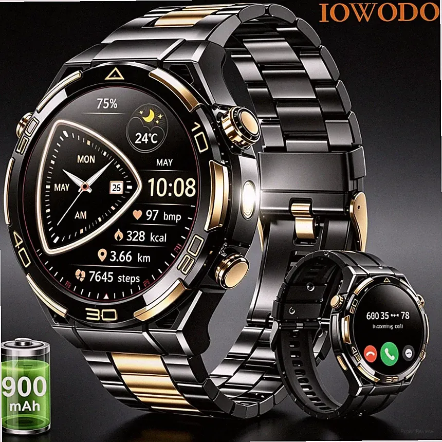 IOWODO Militär Smartwatch mit Bluetooth-Anrufe Wasserdicht 900mAh Fitnessuhr DE