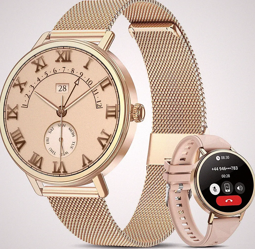 IOWODO Smartwatch Damen mit Telefonfunktion, 1,26 Zoll HD Touchscreen, Herzfrequ