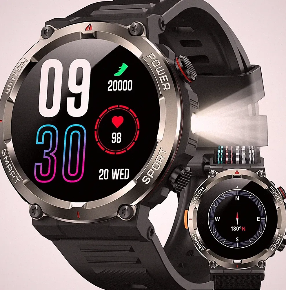 IOWODO Smartwatch Herren 2025 1,45" Touchscreen 100 Tage Akku Schwarz Aluminium