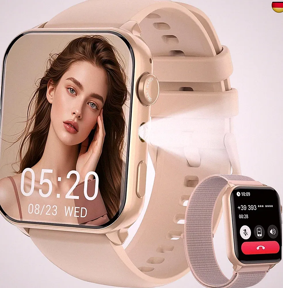 IOWODO Smartwatch Herren Damen 2025 | Bluetooth Anrufe & LED-Leuchte | SpO2