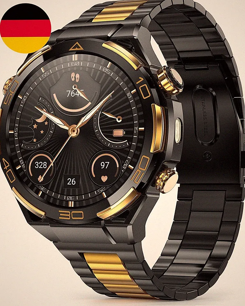 IOWODO Smartwatch Herren Luxus Business Mit 14K Gold-Inlay, Chatgpt KI, GPS & Ko