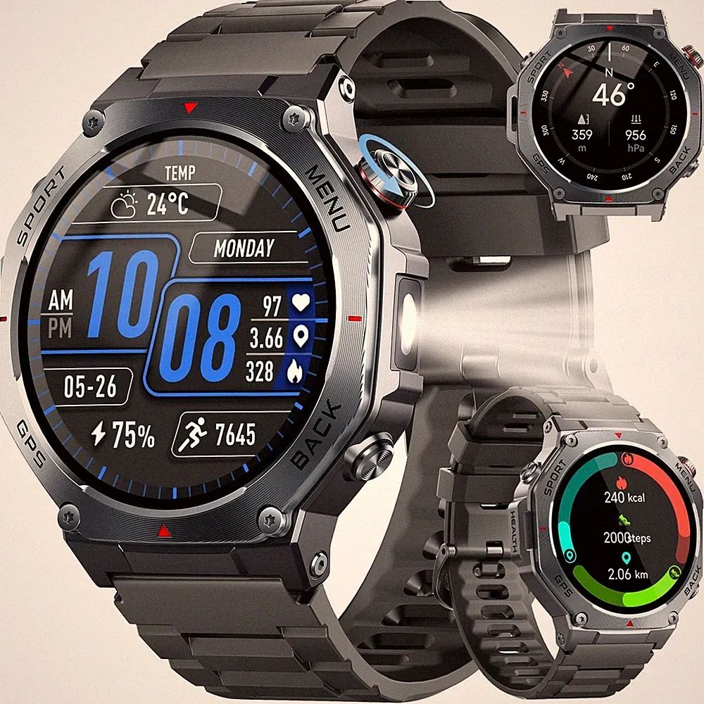 Jugeman Militär Smartwatch Herren GPS 1,43" AMOLED 5ATM Fitnessuhr Bluetooth