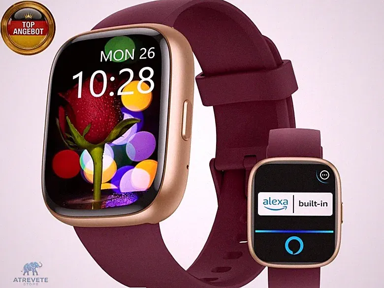 KALINCO Alexa Smartwatch Damen Herren, Telefonfunktion, IP68 Wasserdicht