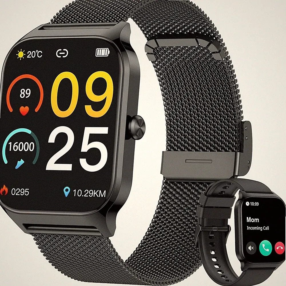 KALINCO Smartwatch Herren Damen Telefonfunktion SpO2 Herzfrequenz Stress Schlaf