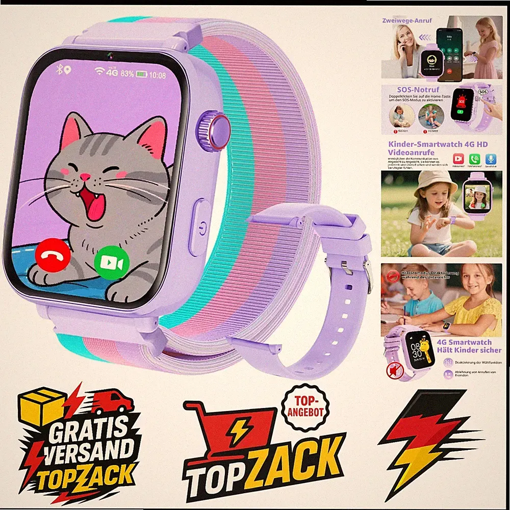 Kinder Smartwatch 4G GPS Herzfrequenz Fitness Uhr Kinderuhr