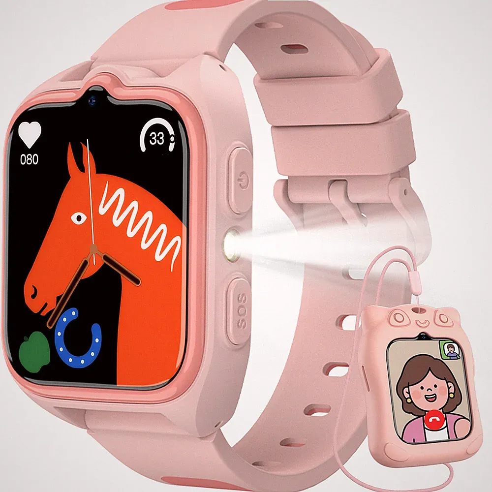 Kinder-Smartwatch 4G mit GPS Tracking, SOS Notruf, Telefonfunktion & LED Taschen