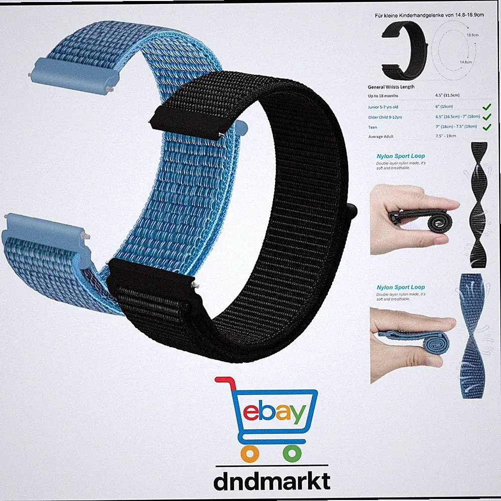 Kinder Smartwatch Ersatzarmband Nylon Blau Schwarz 20mm faltbar