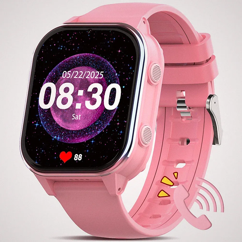 Kinder Smartwatch GPS Tracker Videoanruf SOS Bluetooth Musik Rosa 900mAh Akku
