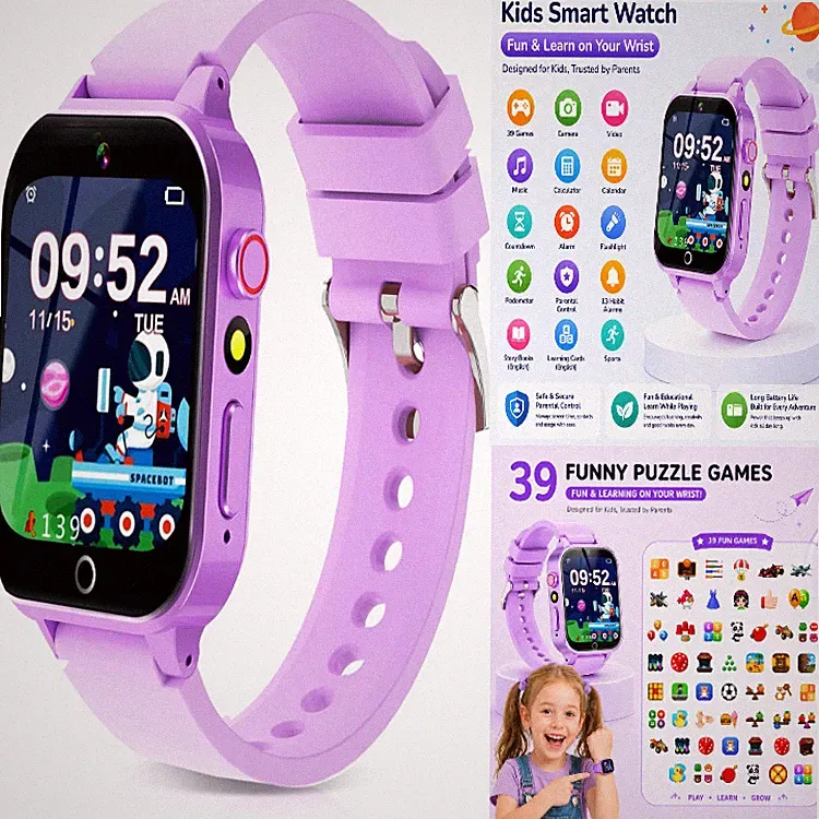Kinder Smartwatch HD Kamera 39 Spiele Lernmodus Schrittzähler Wecker