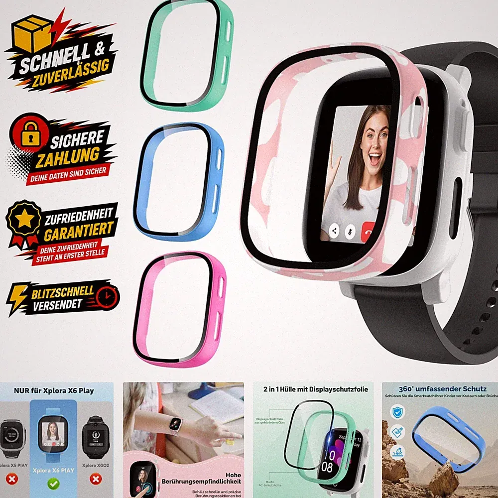 Kinder Smartwatch Hülle 2 in 1 mit Schutzglas passend für Xplora X6 Play