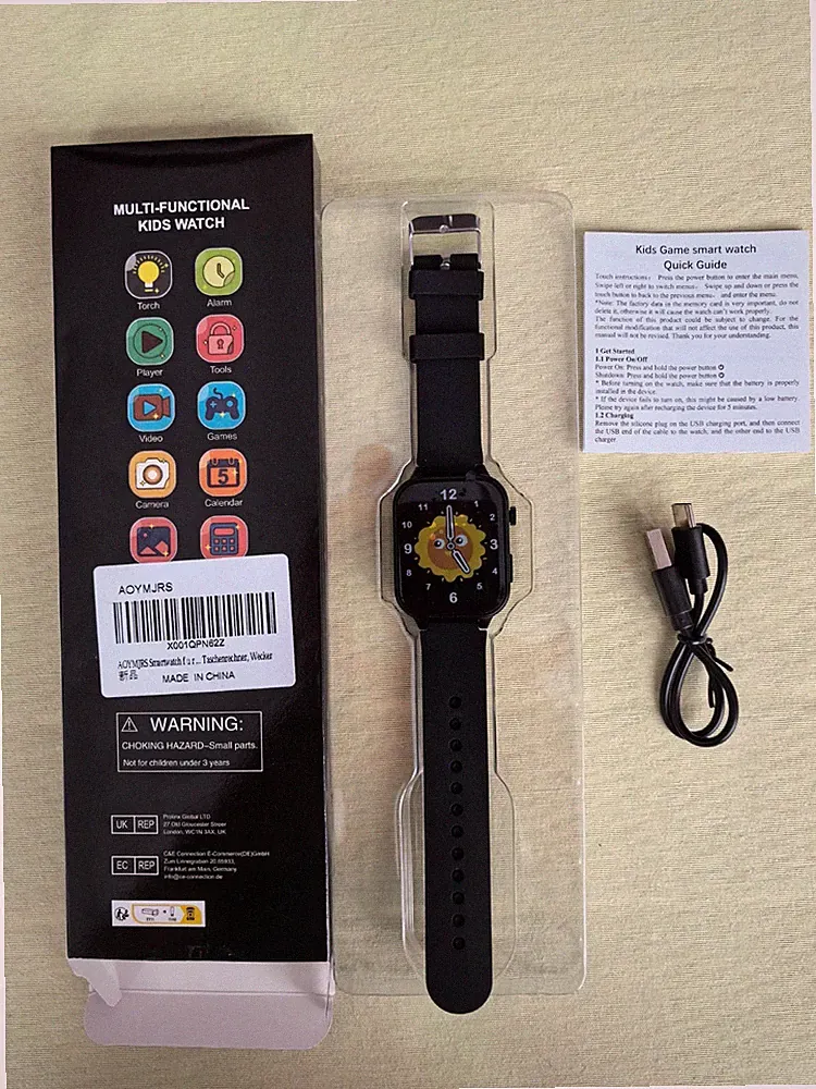 Kinder Smartwatch mit 26 Spiele Schrittzähler Musik(Schwarz)