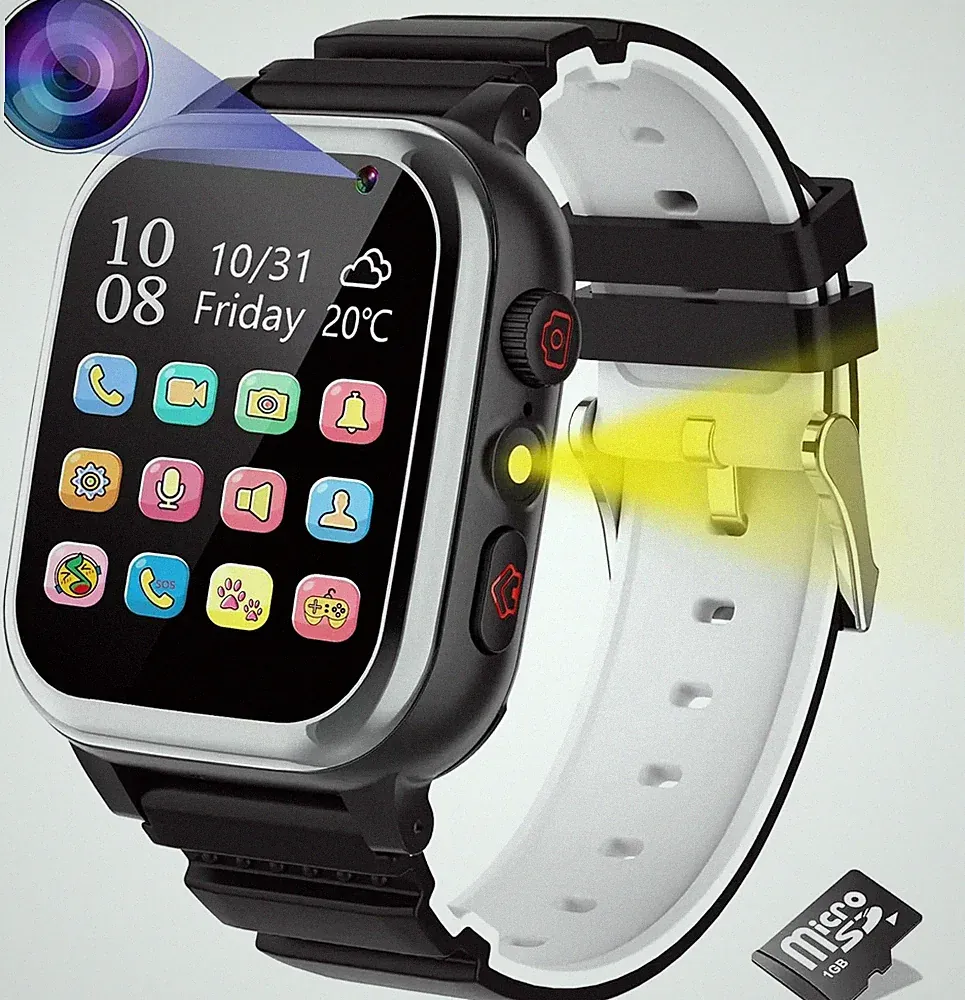 Kinder Smartwatch mit Kamera Telefonfunktion Mit SIM Karte Anruf SOS 26 Spiele