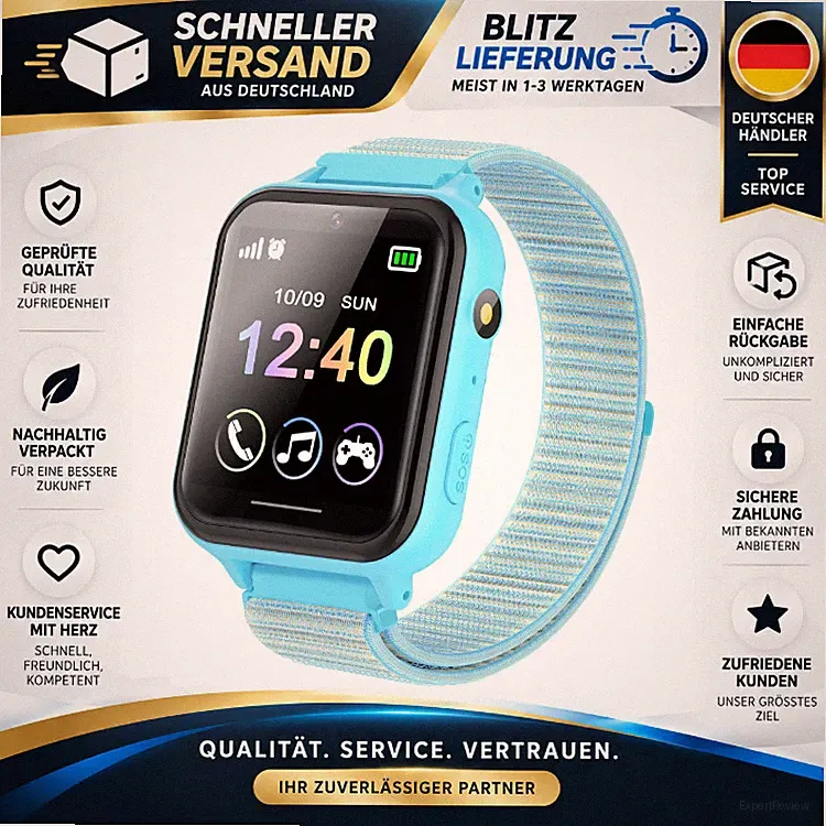 Kinder Smartwatch S27, Telefon Uhr für Kinder, 10 Spiele, MP3, SOS, Blau, 4-12