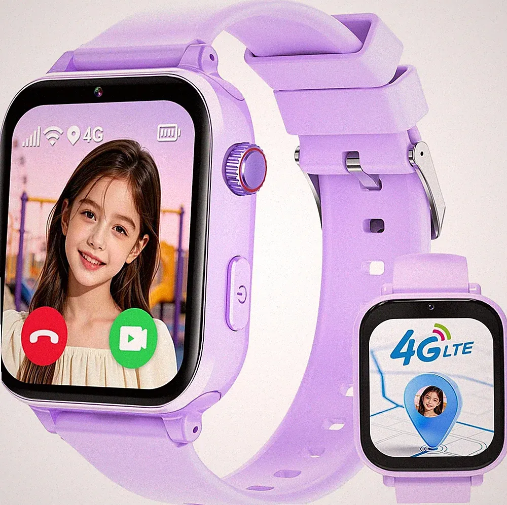 Kinder Smartwatch Uhr 4G GPS Armbanduhr Videoanruf Telefon Hellviolett