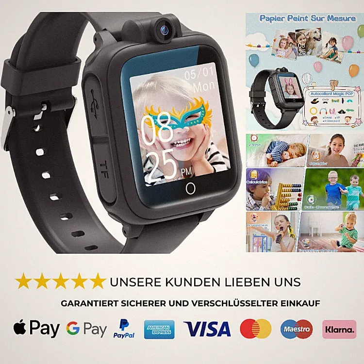 Kindersmartwatch mit 90 Grad Kamera 14 Spiele Touchscreen Musikplayer Wecker 10