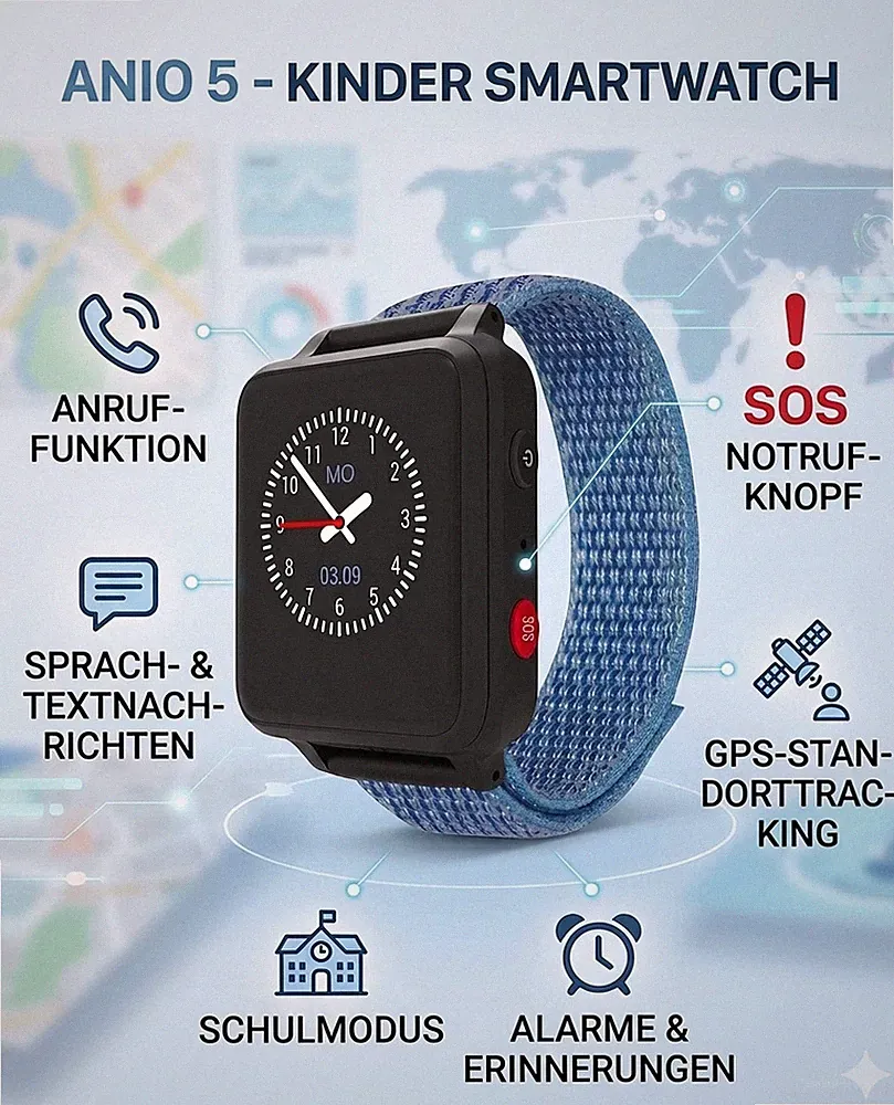 Kinderuhr Smartwatch mit GPS Tracking SOS Anrufe Textnachrichten OVP