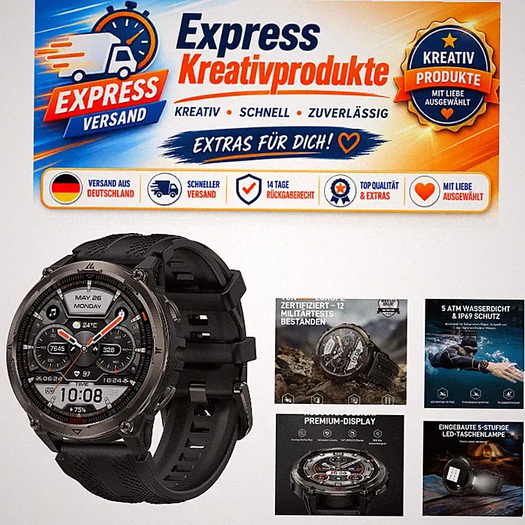 KOSPET ORB 2 GPS Smartwatch Schwarz 1,43" AMOLED, 5ATM, 170 Sportmodi, Dual-Band
