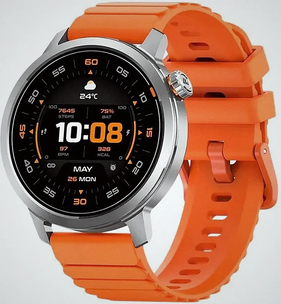 Kospet ORB Smartwatch 46 mm silber mit orangem Silikonarmband AMOLED