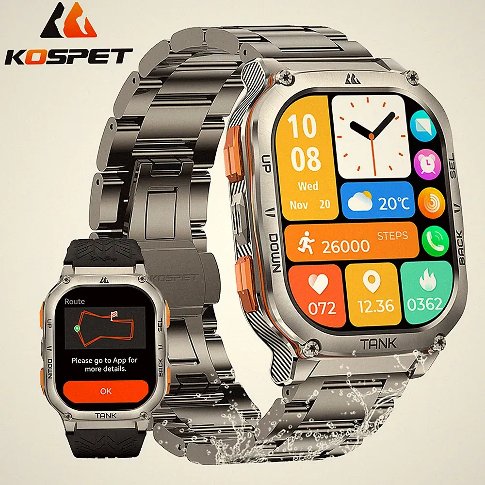 KOSPET® TANK M3 ULTRA GPS Smartwatch Herren AMOLED 1000nit Herzfrequenz 15 Tage