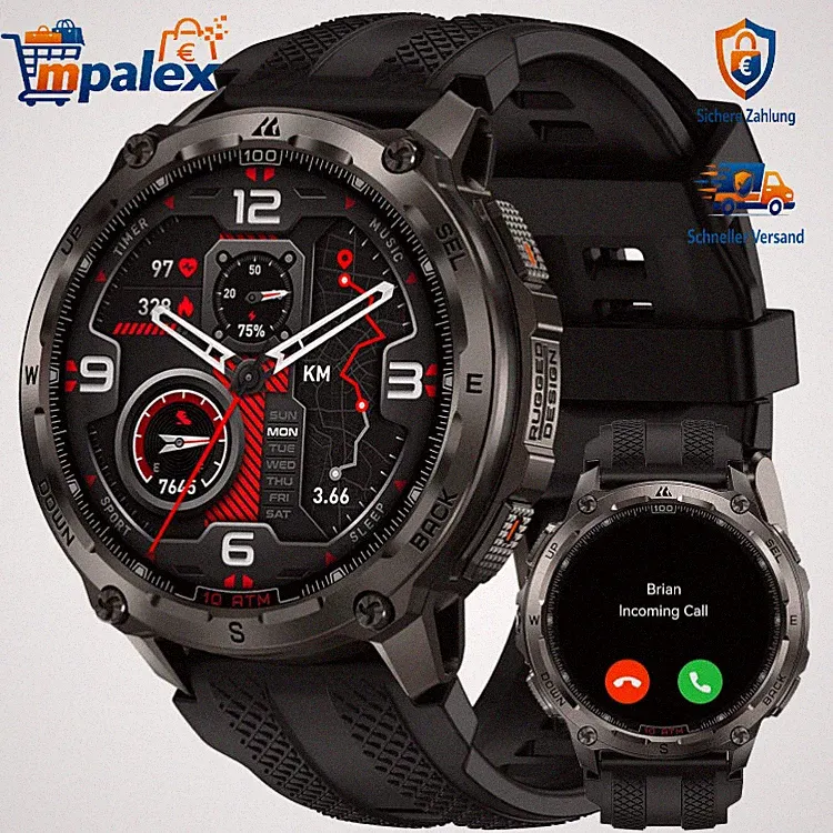 KOSPET Tank T4 GPS Smartwatch Herren Edelstahl 10ATM 50 Tage Akku 6 Satelliten