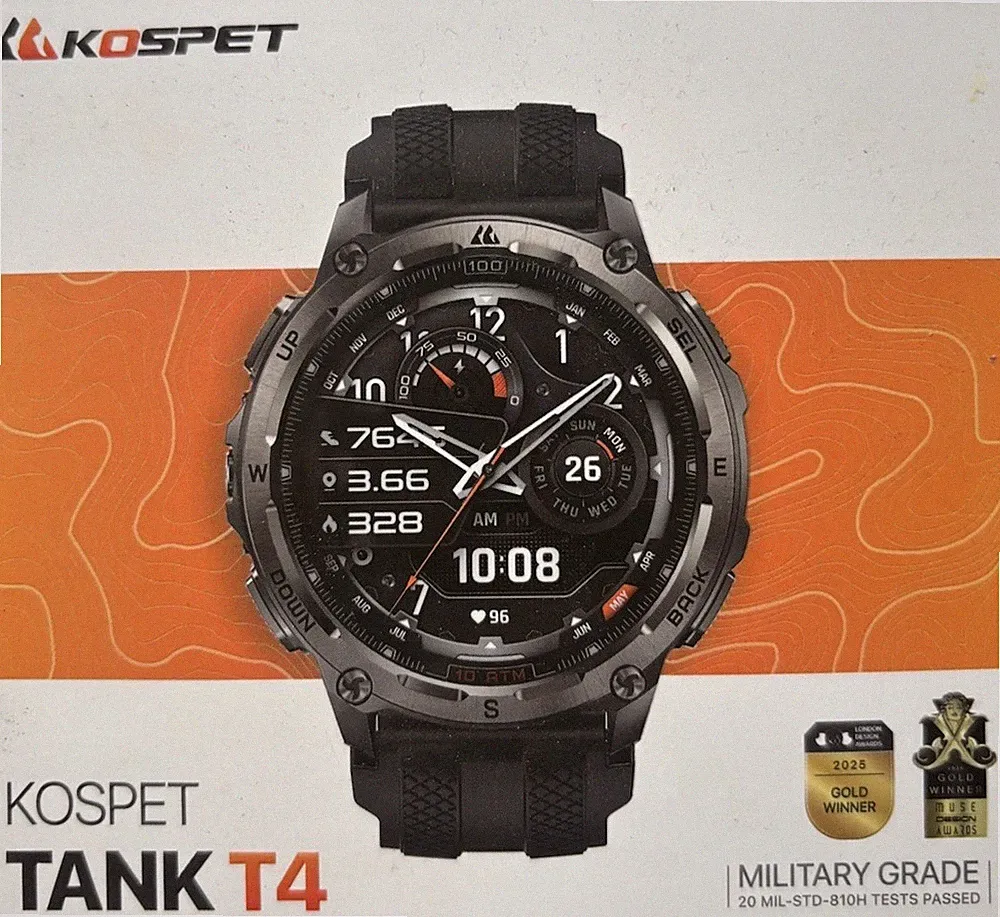 KOSPET TANK T4 Smartwatch schwarz, wasserfest, Edelstahlarmband/1-2mal getragen