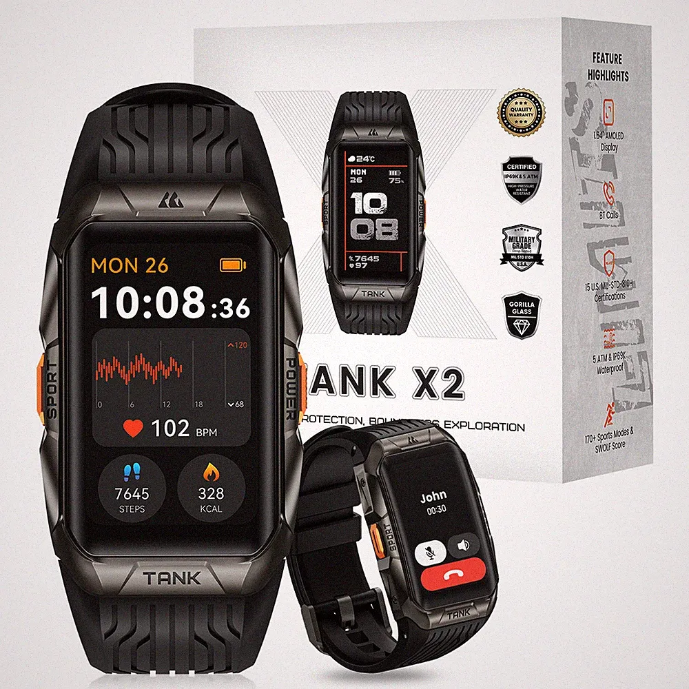 KOSPET TANK X2 Smartwatch Herren IP69K Wasserdicht 290mAh Große Batterie NEU