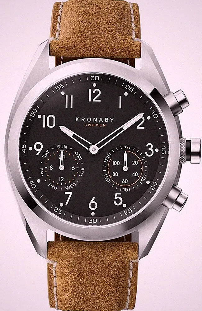 Kronaby Apex Hybrid-Smartwatch (43 Mm), Schwarzes Zifferblatt / Braunes S3112/1
