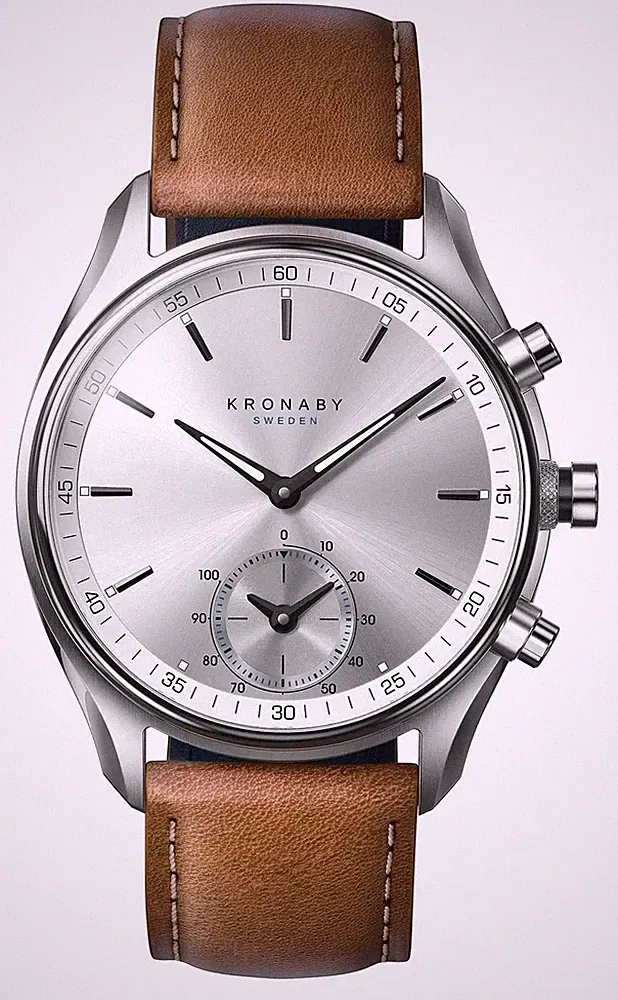 Kronaby Sekel Hybrid-Smartwatch (43 Mm), Silbernes Zifferblatt / Braunes