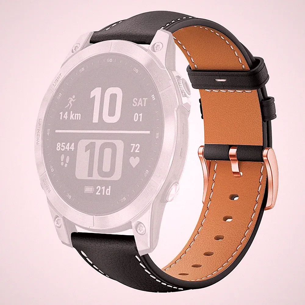Kunstleder Armband für Garmin Fenix 8 / 7S / 6S / 5S 22mm Dornschließe Schwarz