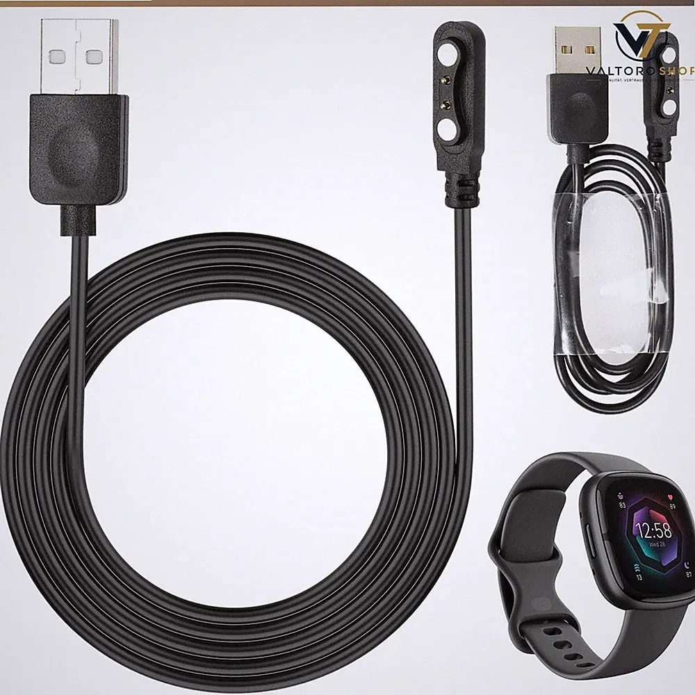Ladekabel für Smart Watch, Magnetisch, 2 Polig, Kontakt Pitch 4 mm, Schwarz