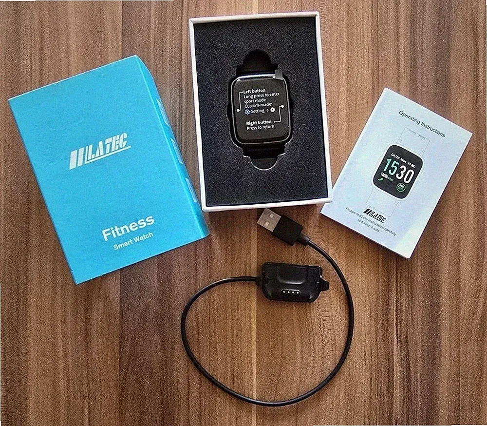 LATEC Smartwatch Fitness Tracker Android iOS Schwarz mit Stretch Armband