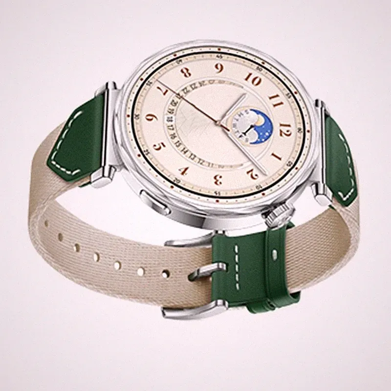Leather Nylon Blend Strap Woven Nylon & Leather Band for GT5 18mm Smartwatch