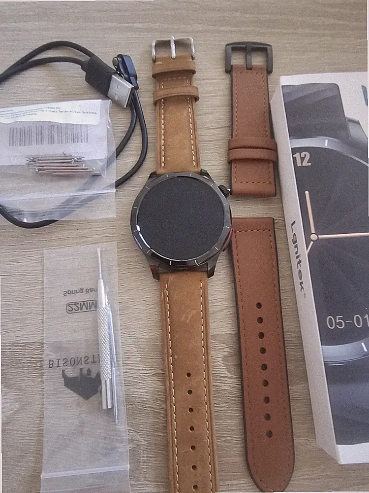 Lgnitek Aegis S1 Smartwatch 42 mm schwarz, Lederarmband braun, Android/iOS