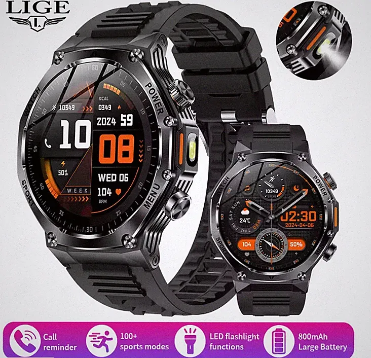 LIGE Herren Smartwatch 1.8" HD Sportuhr 800 mAh Akku IPX8 Fitness Uhr Schwarz