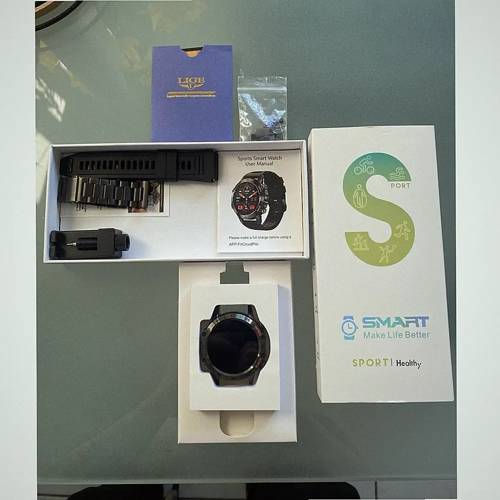 LIGE K52 Smartwatch 49mm Edelstahl Schwarz, Herzfrequenz, Musiksteuerung