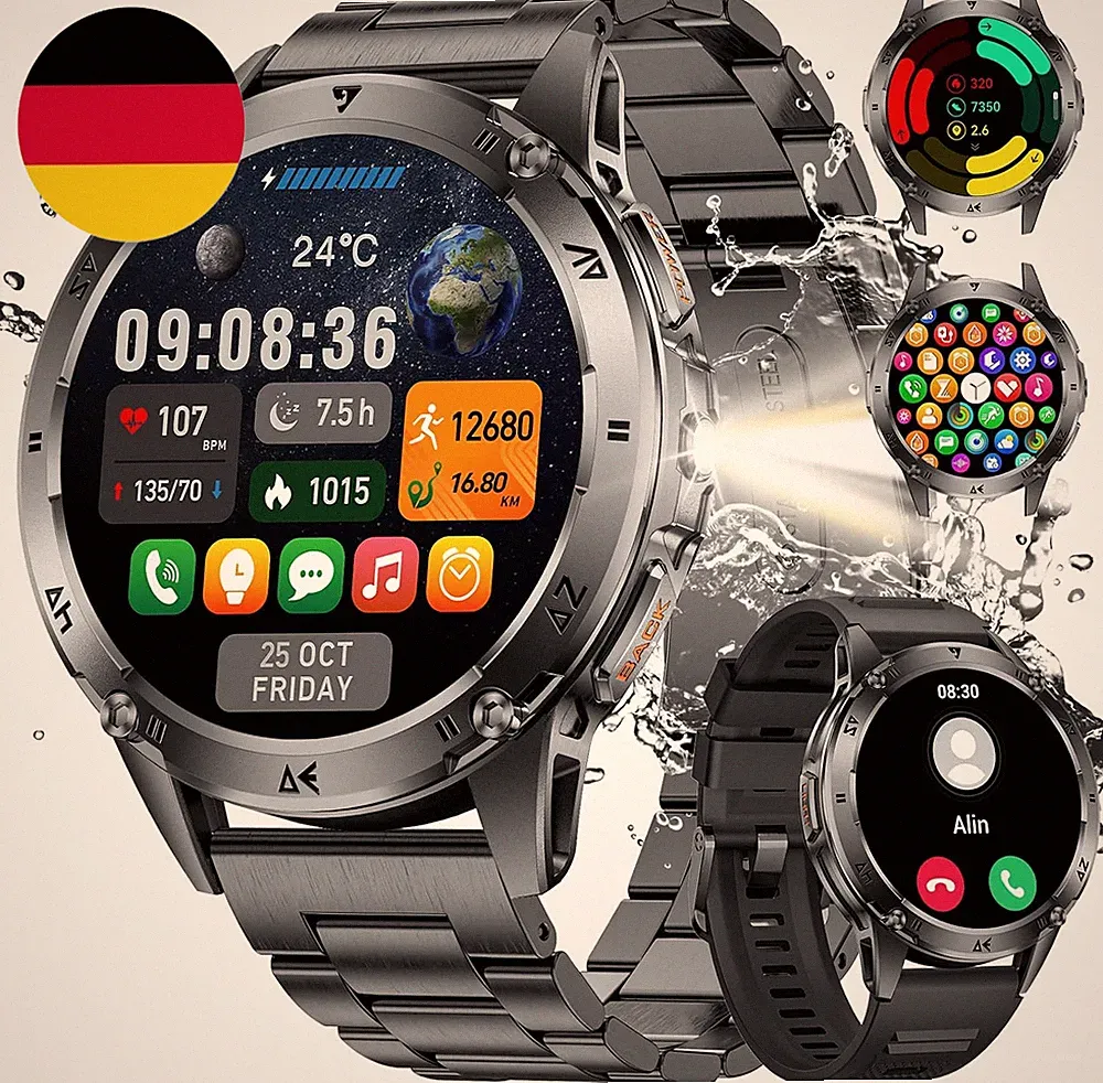 LIGE Militär Smartwatch Herren Mit Led-Licht,1,43" HD AMOLED Smartwatch Mit Tele