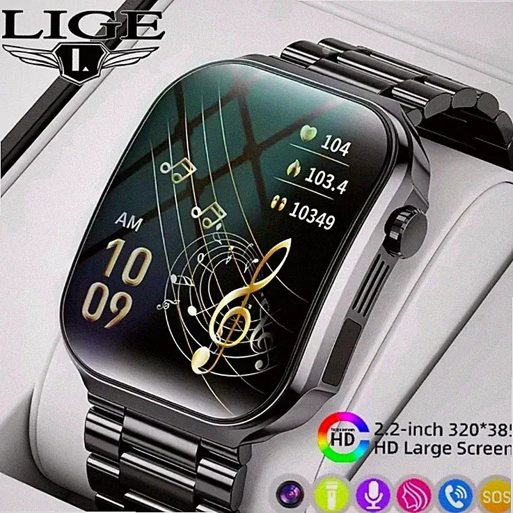 LIGE Neue Smartwatch für Herren 2,2 Zoll HD-Bildschirm Bluetooth-Anruf Neu