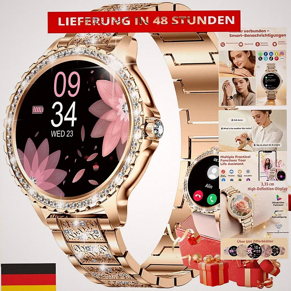 LIGE SMART Damen Smartwatch mit Diamant, 1,32" HD, IP68, Fitnessuhr