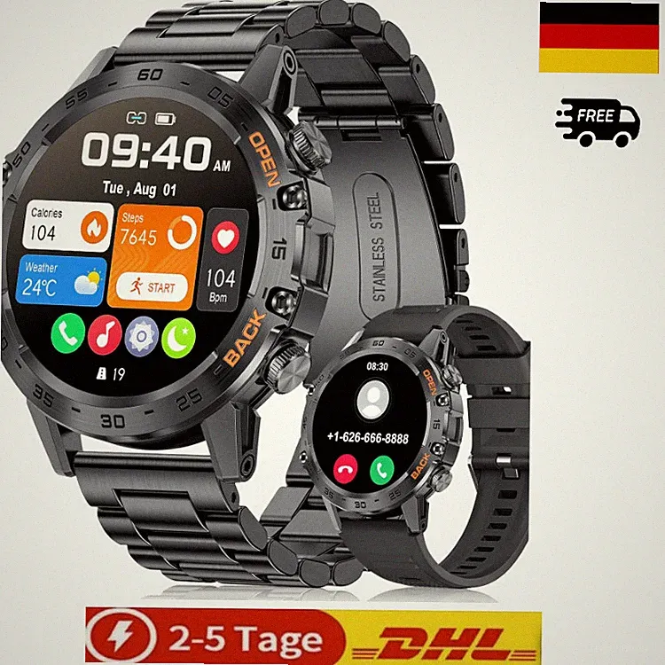 LIGE Smartwatch Herren 1,39 Zoll Militär Smart Watch 24H Herzf