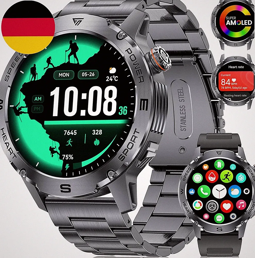LIGE Smartwatch Herren Mit Telefonfunktion, 1.43" AMOLED Smart Watch Mit 24/7 He