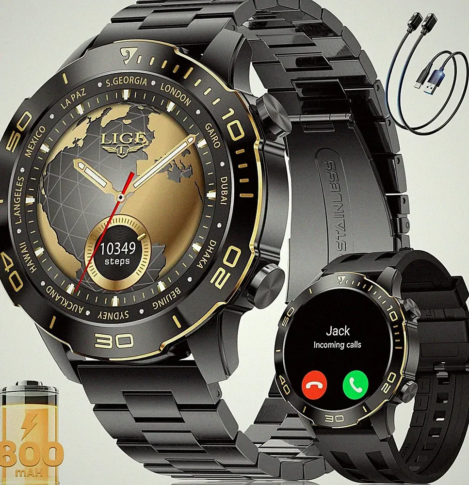 LIGE Smartwatch Herren Mit Telefonfunktion, AMOLED Smart Watch Für Android/Ios