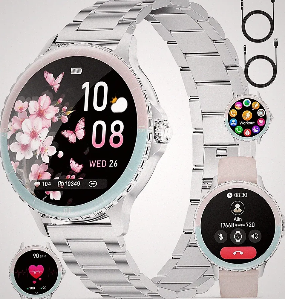 LIGEON - Smartwatch für Damen - 1,27" HD-Display, iOS/Android IP68 (Neu, Silber)