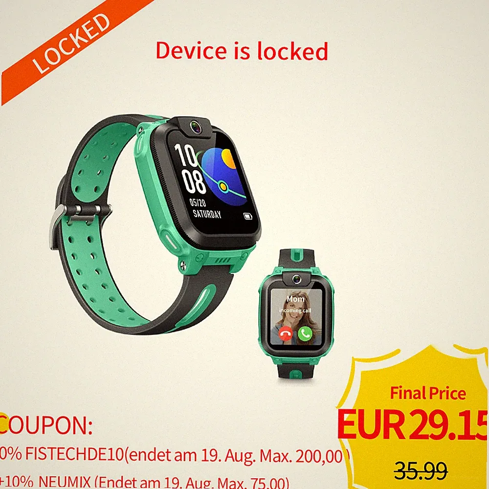Locked Imoo Z1 Kids Smartwatch 4G GPS Video Call IPX8 1.3" Display Green