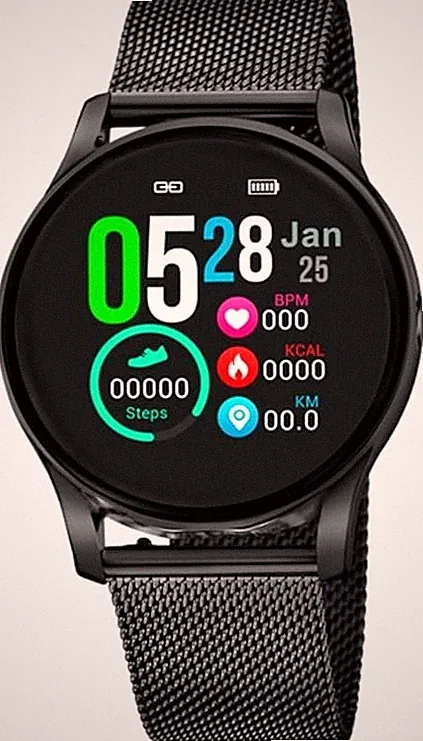 Lotus Damen Smartwatch Edelstahl Schwarz - Wasserdicht IP65 - Musiksteuerung