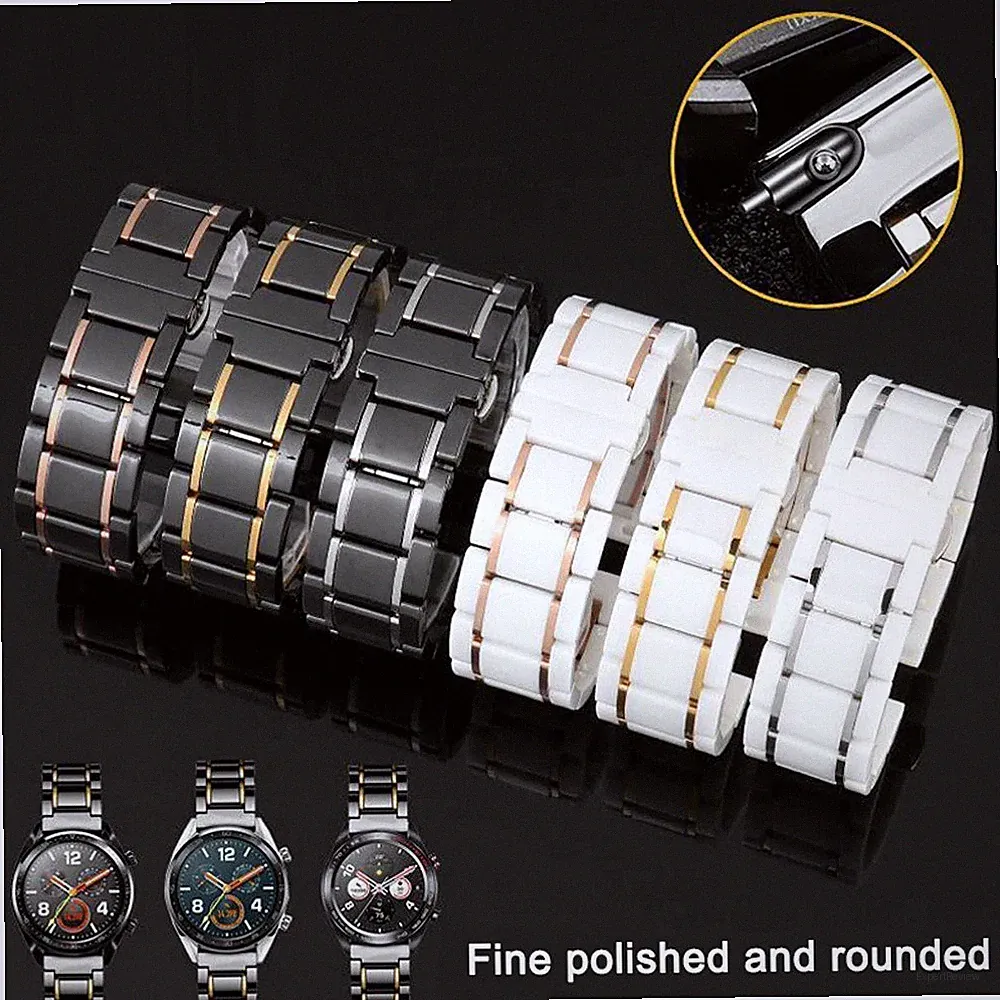 Luxus Edelstahl Uhrenarmband 16 18 20 22mm Smartwatch Ersatzband Keramik Armband