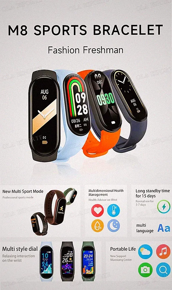 M8 Fitnessarmband Smartwatch Fitness Tracker Bluetooth Pulsuhr für Android iPhon